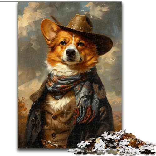 Puzzle 1000 Teile für Erwachsene, Cowboy-Corgi-Puzzle, anspruchsvolles Denkspiel, Familienaktivität, Heimdekoration, 50x75cm von RZFWJL