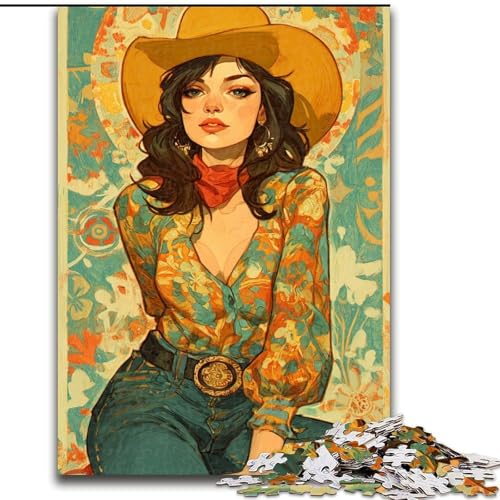 Puzzle 1000 Teile für Erwachsene, Cowgirl-Geschenke, Spielzeug, Lernspiele, Stressabbau, tolle Geschenke und Spielzeuge (Größe 50x75cm) von RZFWJL
