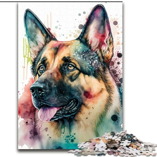 Puzzle 1000 Teile für Erwachsene, Deutscher Schäferhund, aus Pappe, anspruchsvolles Denkspiel für Teenager, unterhaltsames interaktives Spiel für die ganze Familie, 1000 Teile(26x38cm) von RZFWJL
