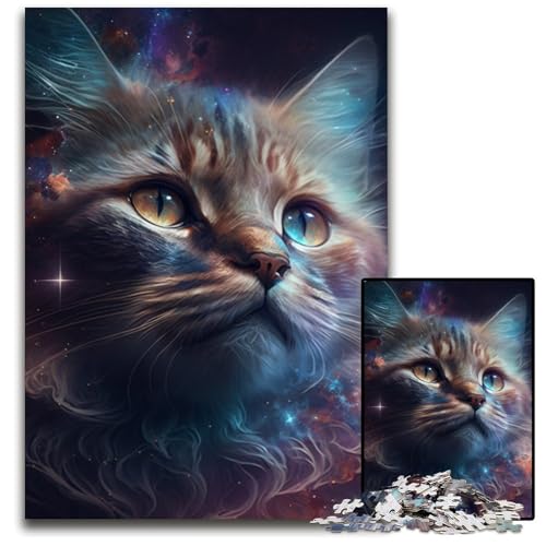 Puzzle 1000 Teile für Erwachsene, Fantasie-Katze, Holzpuzzle, anspruchsvolles DIY-Denkspiel, perfektes Familienspiel oder dekoratives Geschenk, 50x75cm/19,68x29,52 Zoll von RZFWJL