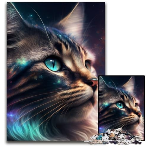 Puzzle 1000 Teile für Erwachsene, Fantasie-Katze, Papppuzzle, anspruchsvolles DIY-Denkspiel, perfektes Familienspiel oder dekoratives Geschenk, 26x38cm/10,23x14,96 Zoll von RZFWJL