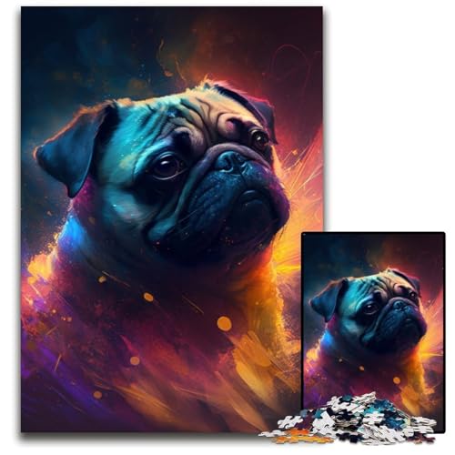 Puzzle 1000 Teile für Erwachsene, Fantasie-Mops, Holzpuzzle, anspruchsvolles DIY-Denkspiel, perfektes Familienspiel oder dekoratives Geschenk, 50x75cm/19,68x29,52 Zoll von RZFWJL