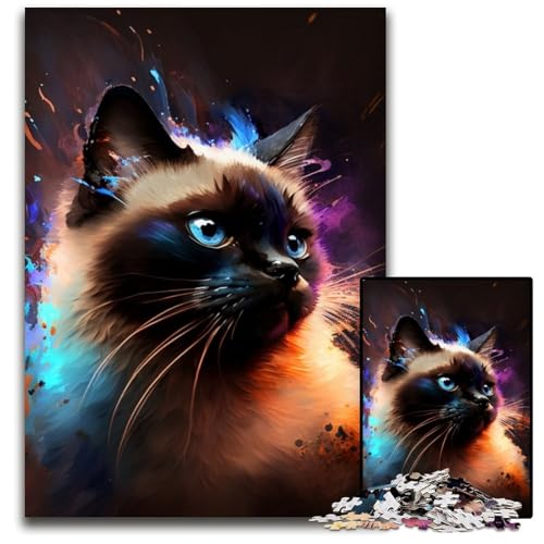Puzzle 1000 Teile für Erwachsene, Fantasie-Siamkatze, Holzpuzzle, anspruchsvolles DIY-Denkspiel, perfektes Familienspiel oder dekoratives Geschenk, 50x75cm/19,68x29,52 Zoll Puzzle 1000 Teile für Erwachsene, Fantasie-Siamkatze, Holzpuzzle, anspruchsvolles DIY-Denkspiel, perfektes Familienspiel oder dekoratives Geschenk, 50x75cm/19,68x29,52 Zoll von RZFWJL