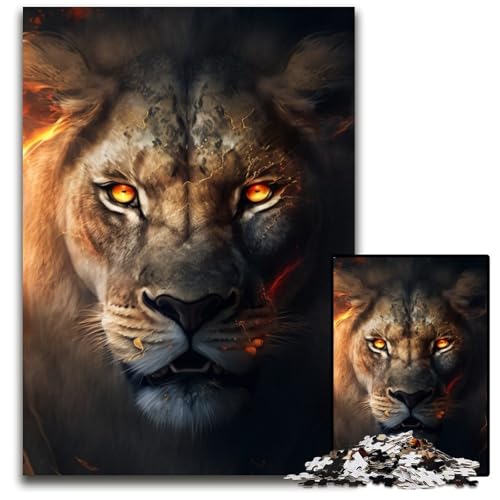 Puzzle 1000 Teile für Erwachsene, Fantasy-Löwe, unmögliches Puzzle für Erwachsene, Familienaktivität, Heimdekoration zum Selbermachen, 26x38cm/10,23x14,96 Zoll von RZFWJL