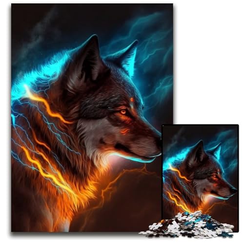 Puzzle 1000 Teile für Erwachsene, Fantasy Wolf, Unmögliches Puzzle für Erwachsene, Familienaktivität, Heimdekoration zum Selbermachen, 26x38cm/10,23x14,96 Zoll von RZFWJL