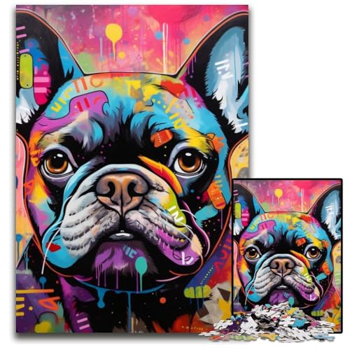 Puzzle 1000 Teile für Erwachsene, Französische Bulldogge, Graffiti-Puzzles für Erwachsene, Geburtstagsgeschenkidee, anspruchsvolles Denkspiel, 26x38cm/10,23x14,96 Zoll von RZFWJL