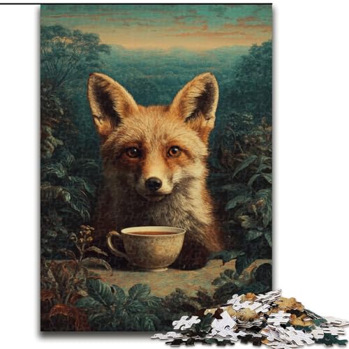 Puzzle 1000 Teile für Erwachsene, Fuchs trinkt Kaffee, Familienaktivitätsspiel für Teenager, anspruchsvolles Denkspiel, 50x75cm von RZFWJL