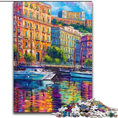 Puzzle 1000 Teile für Erwachsene, Gemälde der Uferpromenade von Neapel, Italien, Spielzeug, Lernspiele, Stressabbau, tolle Geschenke und Spielzeuge (Größe 26x38cm) von RZFWJL