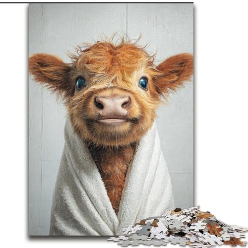 Puzzle 1000 Teile für Erwachsene, Geschenk, Baby-Hochlandkuh, Spielzeug, Lernspiele, Stressabbau, tolle Geschenke und Spielzeuge (Größe 26x38cm) von RZFWJL