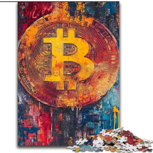 Puzzle 1000 Teile für Erwachsene, Geschenke, Bitcoin-Logo, Spielzeug, Lernspiele, Stressabbau, tolle Geschenke und Spielzeuge (Größe 26x38cm) von RZFWJL