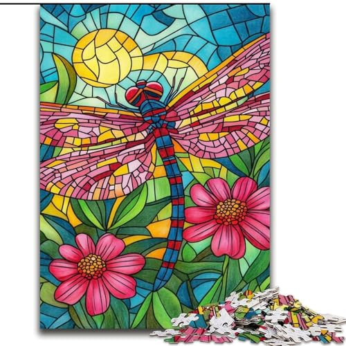Puzzle 1000 Teile für Erwachsene, Geschenke, Buntglas-Libelle, Spielzeug, Lernspiele, Stressabbau, tolle Geschenke und Spielzeuge (Größe 26x38cm) von RZFWJL
