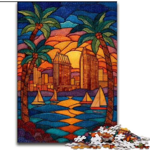 Puzzle 1000 Teile für Erwachsene, Geschenke, Buntglasstadt, Spielzeug, Lernspiele, Stressabbau, tolle Geschenke und Spielzeuge (Größe 50x75cm) von RZFWJL