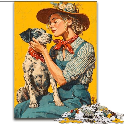 Puzzle 1000 Teile für Erwachsene, Geschenke, Cowgirl-Hund in Wildblumen, Spielzeug, Lernspiele, Stressabbau, tolle Geschenke und Spielzeuge (Größe 26x38cm) von RZFWJL