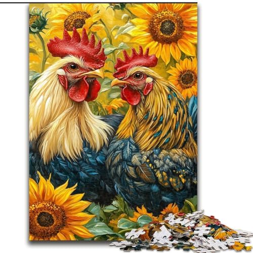 Puzzle 1000 Teile für Erwachsene, Geschenke, Hahn, Sonnenblume, Spielzeug, Lernspiele, Stressabbau, tolle Geschenke und Spielzeuge (Größe 26x38cm) von RZFWJL