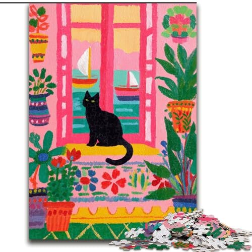 Puzzle 1000 Teile für Erwachsene, Geschenke, Künstlerische abstrakte Schwarze Katze, Spielzeug, Lernspiele, Stressabbau, tolle Geschenke und Spielzeuge (Größe 26x38cm) von RZFWJL