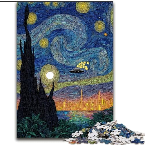 Puzzle 1000 Teile für Erwachsene, Geschenke, Van Gogh Nachthimmel, Spielzeug, Lernspiele, Stressabbau, tolle Geschenke und Spielzeuge (Größe 50x75cm) von RZFWJL
