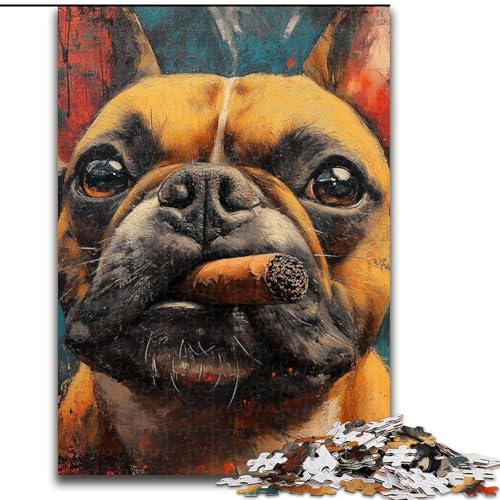 Puzzle 1000 Teile für Erwachsene, Geschenke für Rauchende Bulldogge, Spielzeug, Lernspiele, Stressabbau, tolle Geschenke und Spielzeuge (Größe 26x38cm) von RZFWJL