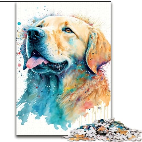 Puzzle 1000 Teile für Erwachsene, Golden Retriever-Puzzle, aus Pappe, anspruchsvolles Denkspiel für Teenager, unterhaltsames interaktives Spiel für die ganze Familie, 1000 Teile(26x38cm) von RZFWJL