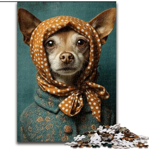 Puzzle 1000 Teile für Erwachsene, Hund mit Turban, anspruchsvolles Denkspiel, Familienaktivität, Heimdekoration, 50x75cm von RZFWJL