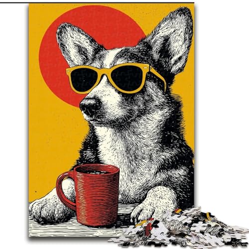 Puzzle 1000 Teile für Erwachsene, Hund trinkt Kaffee, Familienaktivitätsspiel für Teenager, anspruchsvolles Denkspiel, 50x75cm von RZFWJL