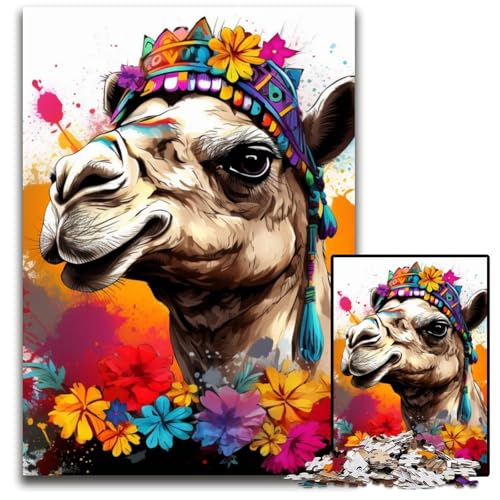 Puzzle 1000 Teile für Erwachsene, Kamel mit Blumen, Holzpuzzle für Erwachsene, perfekt für Familienspaß an Weihnachten, Thanksgiving, Geburtstagen und Ostern, 50x75cm/19,68x29,52 Zoll von RZFWJL