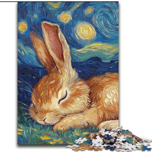Puzzle 1000 Teile für Erwachsene, Kaninchen-Sternenhimmel-Puzzle aus Holz, Weihnachten, Halloween, Ostern, Neujahr, 1000 Stück(50x75cm) von RZFWJL