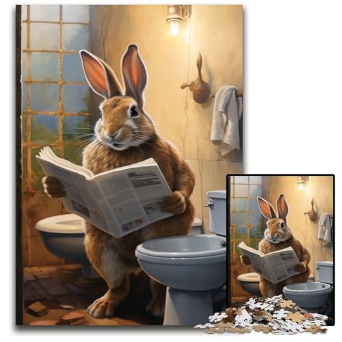 Puzzle 1000 Teile für Erwachsene, Kaninchen liest Zeitung, Holzpuzzle für Erwachsene, perfekt für Familienspaß an Weihnachten, Thanksgiving, Geburtstagen und Ostern, 50x75cm/19,68x29,52 Zoll von RZFWJL