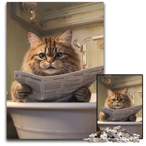 Puzzle 1000 Teile für Erwachsene, Katze liest Zeitung, Papppuzzle, anspruchsvolles DIY-Denkspiel, perfektes Familienspiel oder dekoratives Geschenk, 26x38cm/10,23x14,96 Zoll Puzzle 1000 Teile für Erwachsene, Katze liest Zeitung, Papppuzzle, anspruchsvolles DIY-Denkspiel, perfektes Familienspiel oder dekoratives Geschenk, 26x38cm/10,23x14,96 Zoll von RZFWJL
