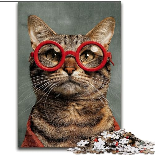 Puzzle 1000 Teile für Erwachsene, Katze mit Brille, anspruchsvolles Denkspiel, Familienaktivität, Heimdekoration, 50x75cm Puzzle 1000 Teile für Erwachsene, Katze mit Brille, anspruchsvolles Denkspiel, Familienaktivität, Heimdekoration, 50x75cm von RZFWJL