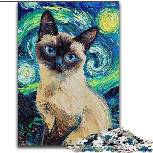 Puzzle 1000 Teile für Erwachsene, Katzen-Ölgemälde, Puzzle, Spiel für Erwachsene, Geschenk, Familien-Interaktives Spiel, Gehirn-Herausforderung, Geschenk, 50x75cm von RZFWJL