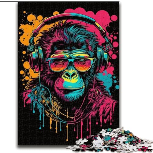 Puzzle 1000 Teile für Erwachsene, Kopfhörer-Affen-Puzzle, aus Pappe, anspruchsvolles Denkspiel für Teenager, unterhaltsames interaktives Spiel für die ganze Familie, 1000 Teile(26x38cm) von RZFWJL