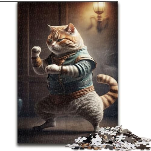 Puzzle 1000 Teile für Erwachsene, Kung-Fu-Katzen-Puzzle aus Pappe, Familieninteraktion und Gehirn-Herausforderung, Familienaktivitäts-Herausforderung, 1000 Teile(26x38cm) von RZFWJL