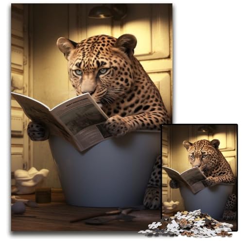 Puzzle 1000 Teile für Erwachsene, Leopard liest Zeitung, Holzpuzzle für Erwachsene, perfekt für Familienspaß an Weihnachten, Thanksgiving, Geburtstagen und Ostern, 50x75cm/19,68x29,52 Zoll von RZFWJL