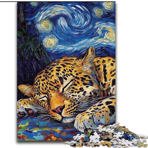 Puzzle 1000 Teile für Erwachsene, Leoparden-Nachthimmel, aus Pappe, interaktives Familienspiel, DIY-Heimdekoration, Gehirn-Herausforderung, Geschenk, 1000 Stück(26x38cm) von RZFWJL