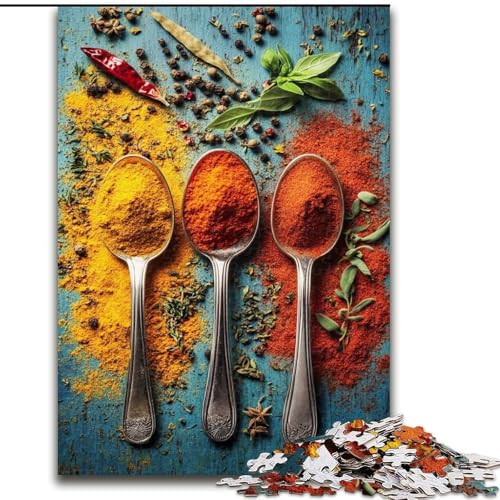 Puzzle 1000 Teile für Erwachsene, Löffel und Gewürze, für 14+, anspruchsvolles Spiel als Geschenk für die ganze Familie und Freunde (Größe 26x38cm) von RZFWJL