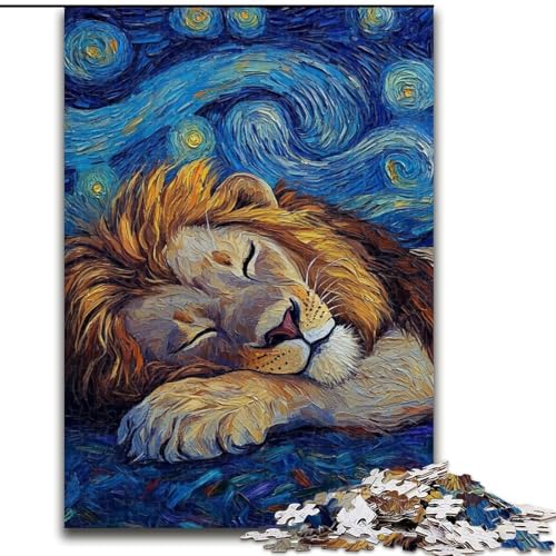 Puzzle 1000 Teile für Erwachsene, Löwe-Nachthimmel-Puzzle aus Holz, anspruchsvolles Denkspiel für Teenager, unterhaltsames interaktives Spiel für die ganze Familie, 1000 Teile(50x75cm) von RZFWJL