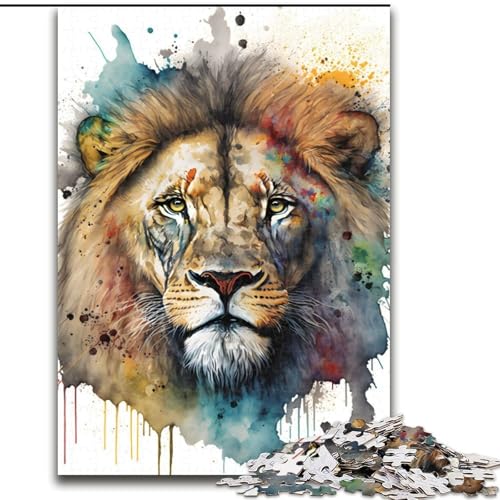 Puzzle 1000 Teile für Erwachsene, Löwe in Aquarellkunst, Puzzle aus Pappe, perfekt für Familienspaß, Partyspiele, Geburtstagspartygeschenke, 1000 Teile(26x38cm) von RZFWJL