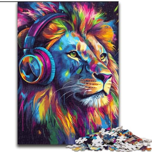 Puzzle 1000 Teile für Erwachsene, Löwe mit Kopfhörer, Puzzle-Geschenk, DIY-Spaß, geeignet für die Dekoration von Zuhause, Wohnzimmer, Büro, 50x75cm Puzzle 1000 Teile für Erwachsene, Löwe mit Kopfhörer, Puzzle-Geschenk, DIY-Spaß, geeignet für die Dekoration von Zuhause, Wohnzimmer, Büro, 50x75cm von RZFWJL