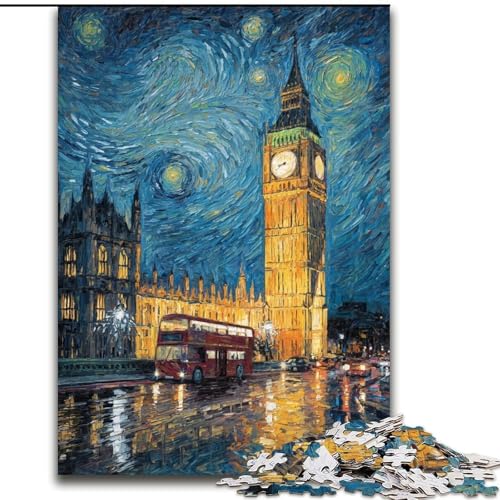 Puzzle 1000 Teile für Erwachsene, London unter dem Nachthimmel, Spielzeug, Lernspiele, Stressabbau, tolle Geschenke und Spielzeuge (Größe 50x75cm) von RZFWJL