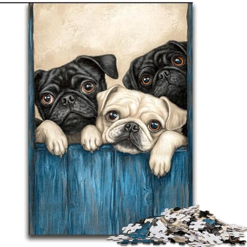 Puzzle 1000 Teile für Erwachsene, Mops, Geschenke, Spielzeug, Lernspiele, Stressabbau, tolle Geschenke und Spielzeuge (Größe 26x38cm) von RZFWJL