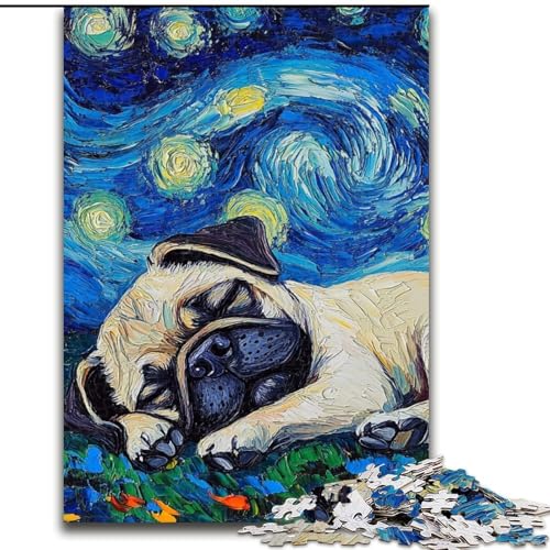 Puzzle 1000 Teile für Erwachsene, Mops-Sternenhimmel-Puzzle aus Holz, ideal für Büro, Schlafzimmer, Wohnzimmer-Dekor, 1000 Teile(50x75cm) von RZFWJL