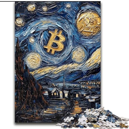 Puzzle 1000 Teile für Erwachsene, Nachthimmel Bitcoin, für 14+, anspruchsvolles Spiel als Geschenk für die ganze Familie und Freunde (Größe 26x38cm) von RZFWJL
