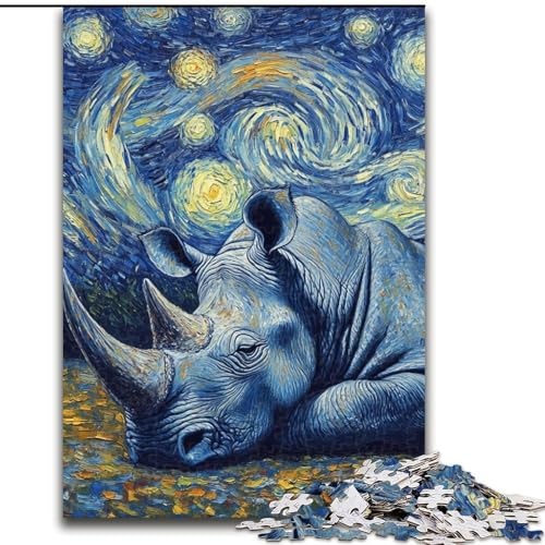 Puzzle 1000 Teile für Erwachsene, Nashorn-Sternenhimmel-Puzzle, aus Pappe, perfekt für Teenager und Sammler, ideale Heimdekoration und Reisegeschenk, 1000 Teile(26x38cm) von RZFWJL