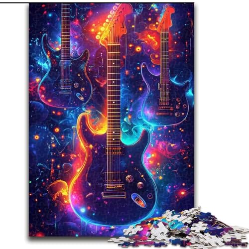 Puzzle 1000 Teile für Erwachsene, Neon-Gitarren-Puzzle für die Heimdekoration, ideales Weihnachts- und Neujahrsgeschenk für Teenager, 50x75cm von RZFWJL