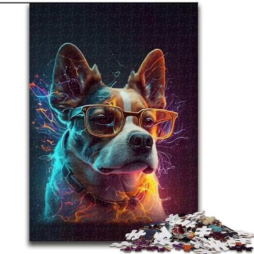 Puzzle 1000 Teile für Erwachsene, Neonbrille, Hunde-Puzzle aus Holz, anspruchsvolles Denkspiel für Teenager, Familienspaß, DIY-Heimdekor-Geschenk, 1000 Stück(50x75cm) von RZFWJL