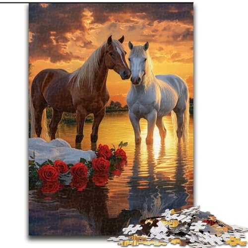 Puzzle 1000 Teile für Erwachsene, Pferdepaar-Puzzle, anspruchsvolles Denkspiel, Familienaktivität, Heimdekoration, 50x75cm von RZFWJL