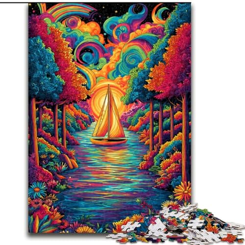Puzzle 1000 Teile für Erwachsene, Psychedelic Boat, für 14+, anspruchsvolles Spiel als Geschenk für die ganze Familie und Freunde (Größe 50x75cm) von RZFWJL