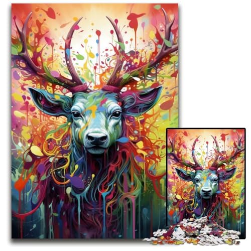 Puzzle 1000 Teile für Erwachsene, Psychedelischer Hirsch, Holzpuzzle für Erwachsene, perfekt für Familienspaß an Weihnachten, Thanksgiving, Geburtstagen und Ostern, 50x75cm/19,68x29,52 Zoll von RZFWJL