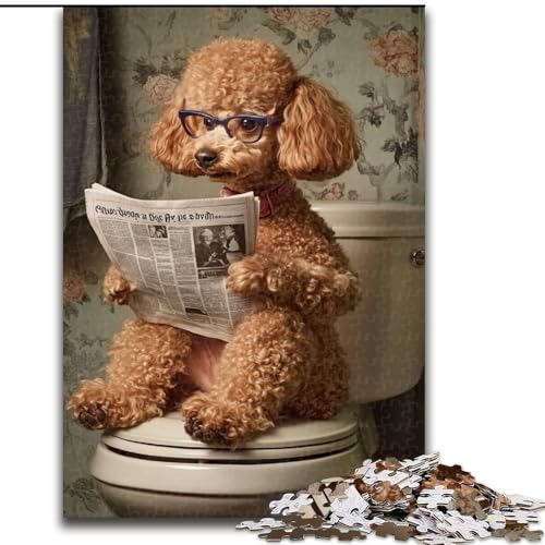 Puzzle 1000 Teile für Erwachsene, Pudel auf der Toilette, anspruchsvolles Denkspiel, Familienaktivität, Heimdekoration, 50x75cm von RZFWJL