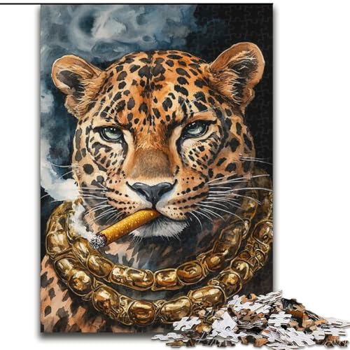 Puzzle 1000 Teile für Erwachsene, Rauchender Leopard, Lernpuzzle, ganze Familie (Größe 50x75cm) von RZFWJL